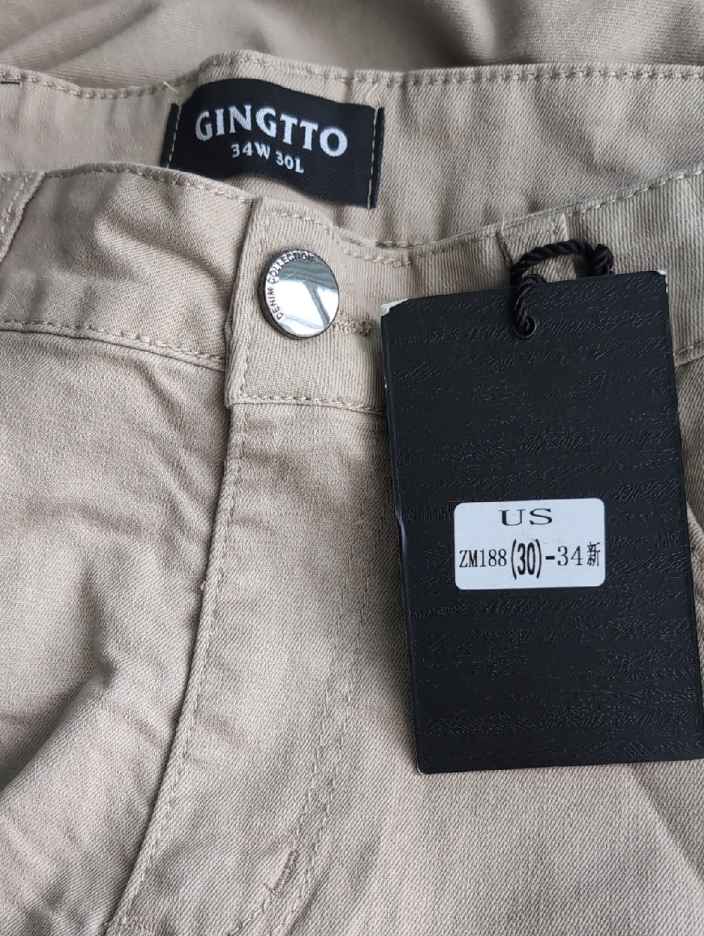 Gingtto Men’s Tan Chino Pants – Classic Straight Fit- 34